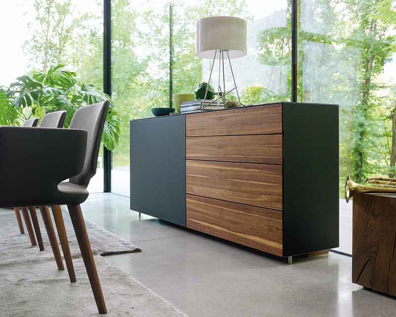 High-end solid wood and coloured glass sideboards from Austria