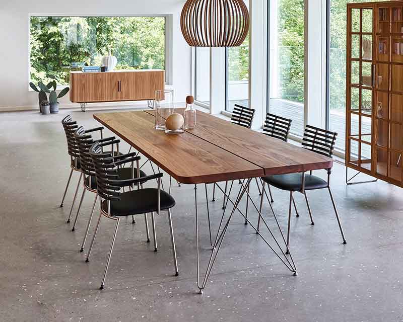 High-end Danish solid wood dining table with steel legs