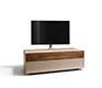 Cubus Pure TV cabinet shown in glass and walnut
