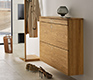 High-end flap-door shoe chest in solid hardwood - pictured in oak