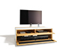 High-end solid wood and glass flat-screen tv stand cabinet shown in oak