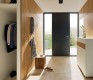 Side view of floor to ceiling hallway cabinets