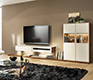Luxury contemporary white glass-fronted walnut media units