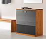 Luxury black glass-fronted solid wood hallway cabinet