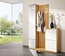 Luxury modern hallway cabinets shown in solid hardwood and glass