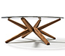 Round luxury glass coffee table shown from the side