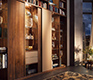 High-end luxury walnut wall units shown with sliding panels