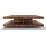 Side-detail of the c3 luxury solid hardwood coffee table - shown in walnut