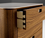 High-end luxury wide retro office cabinet shown in walnut and Corian