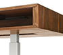 Close-up detail from the Lift heigh-adjustable wood and glass coffee table
