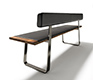 Metal, wood and leather dining benches