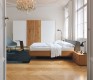 Modern oak bed side view