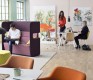 Pod breakout area seating shown in purple