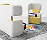 Pod sofa and rotating breakout area chair shown in yellow