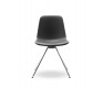 Black steel-legged dining chair from the front