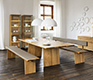 Solid oak wood dining table and bench set