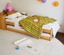 Tandem solid alder wood kids bed shown with spare bed