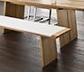 High-end luxury dining bench in oak and white leather seat padding