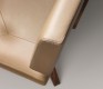 High-end tan-coloured leather dining bench with solid wood frame