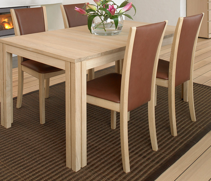 Danish beech dining chair with leather-upholstered back