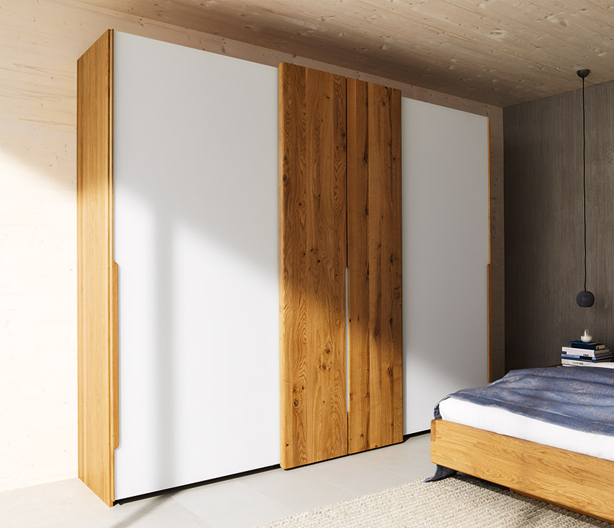 Beech luxury wardrobes with white glass