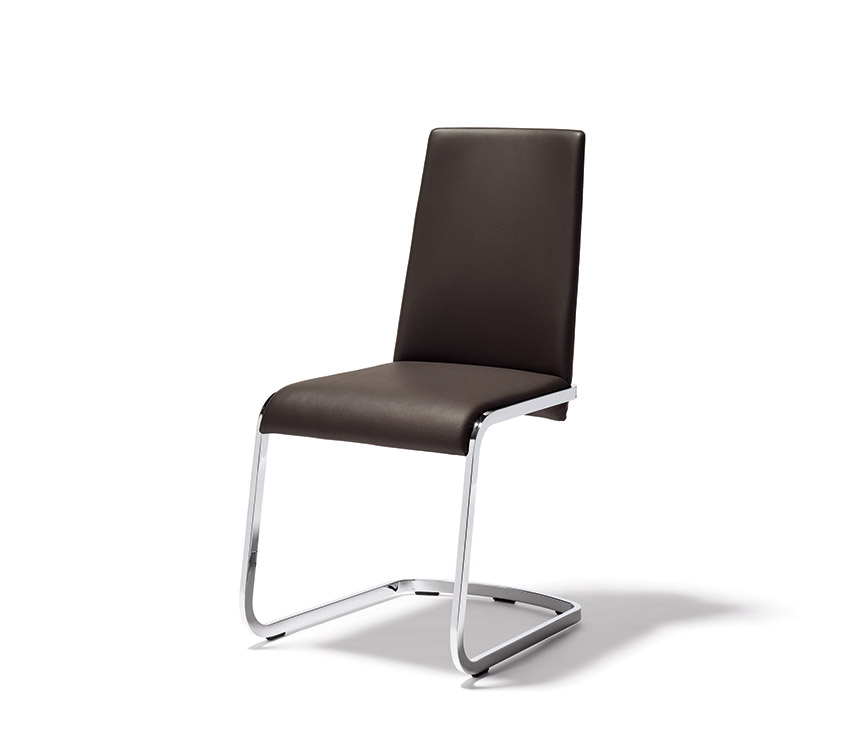 Black cantilever dining chair with chrome frame