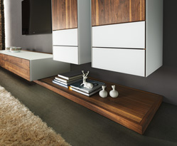 DM2720 retro tambour door corian and walnut media cabinet