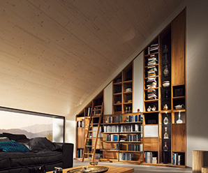Cubus sliding cherry wall unit and bookcase