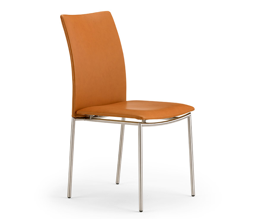 Danish dining chair with leather upholstery and steel frame
