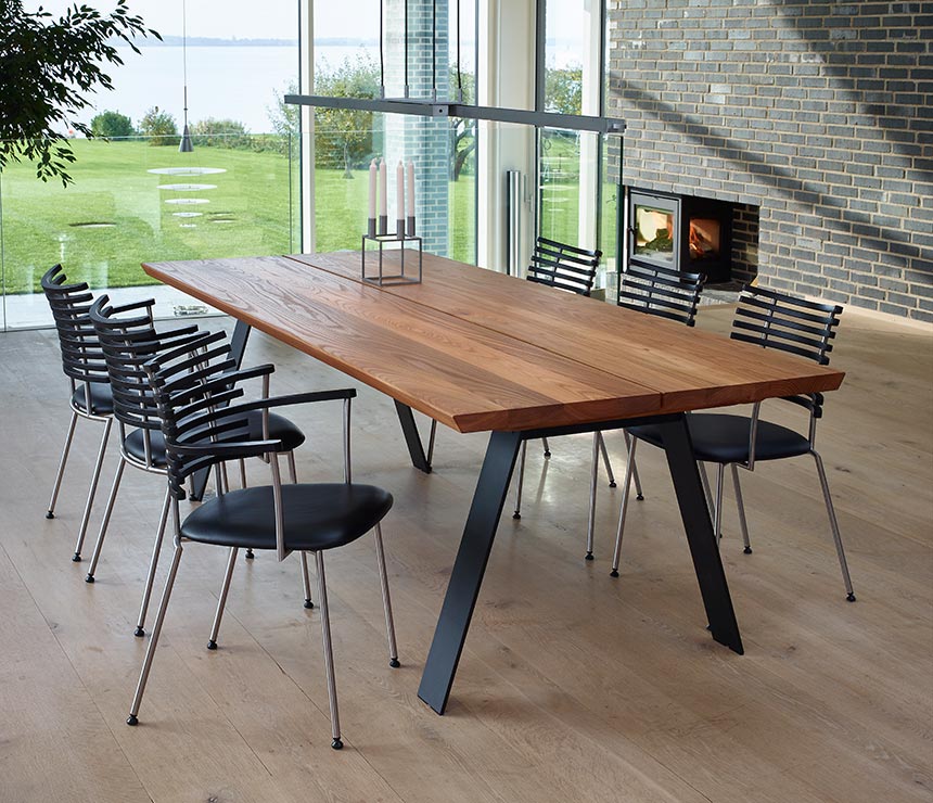 Danish elm dining table with angular legs