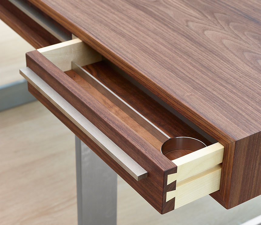 Close-up of the Danish Modern desk in walnut