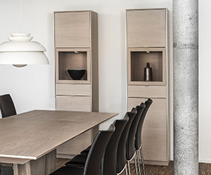 Beautifully balanced tall display cabinets