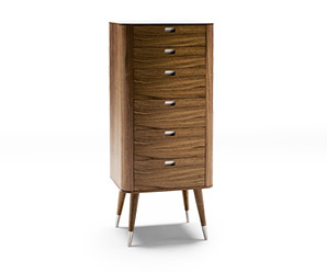 Tall retro-styled bedroom cabinet shown in walnut