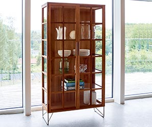 Danish DM2780 elm vitrine cabinets