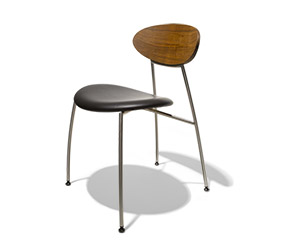 Danish modern leather, steel and solid wood dining chairs