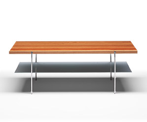 Solid cherry wood, glass and steel coffee table