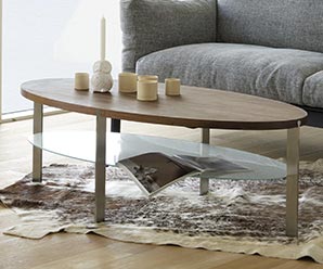 Solid walnut and steel oval coffee table