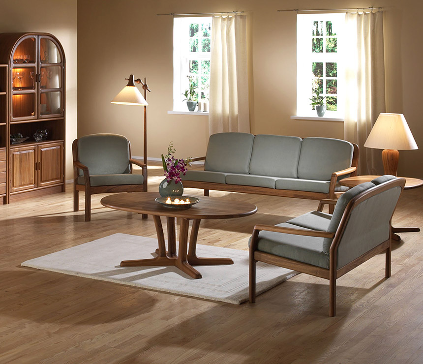 Fine Danish solid wood upholstery sofa and armchair set
