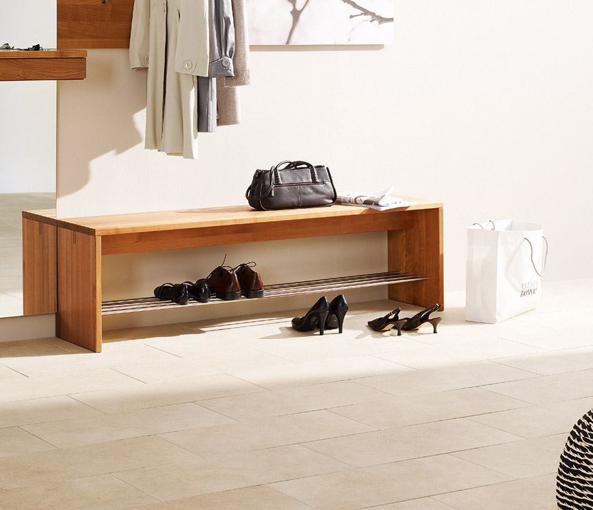 Solid beech hall bench with shoe rack
