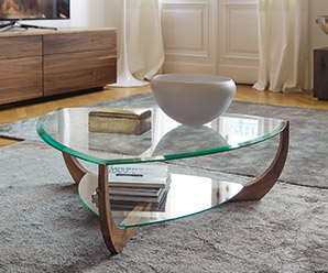 Solid beech wood and glass coffee table
