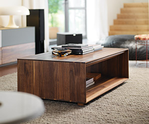 Stern glass and walnut coffee table