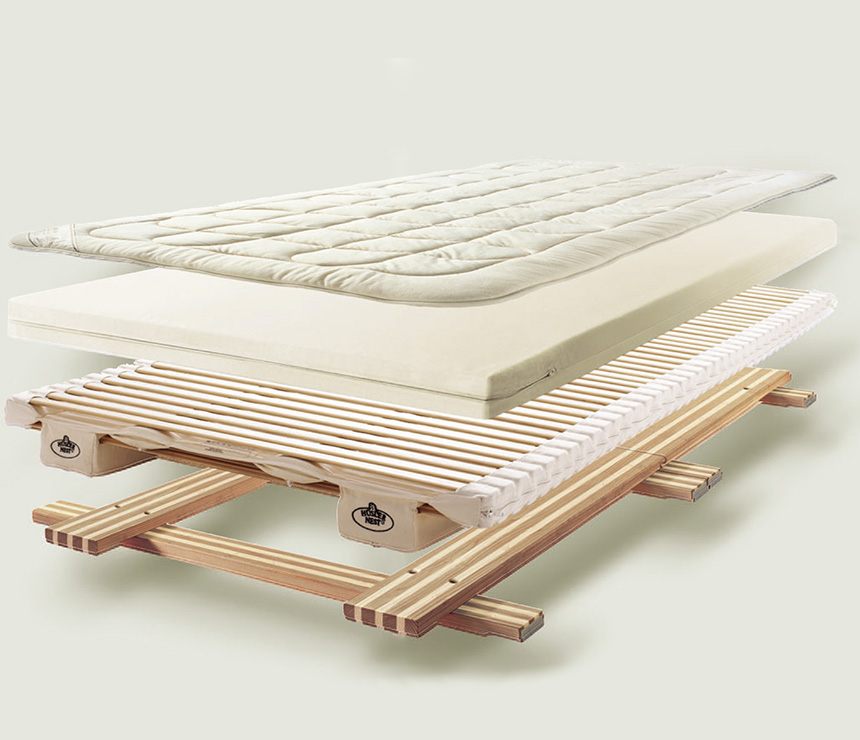 The separate elements that form the Liforma luxury mattress system