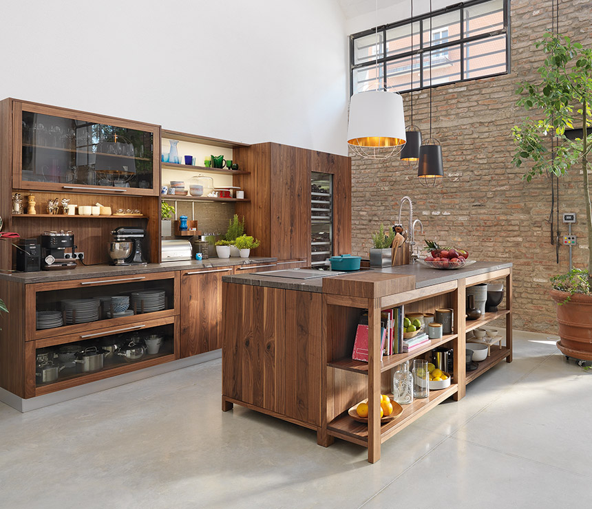 Loft high-end walnut kitchen and island