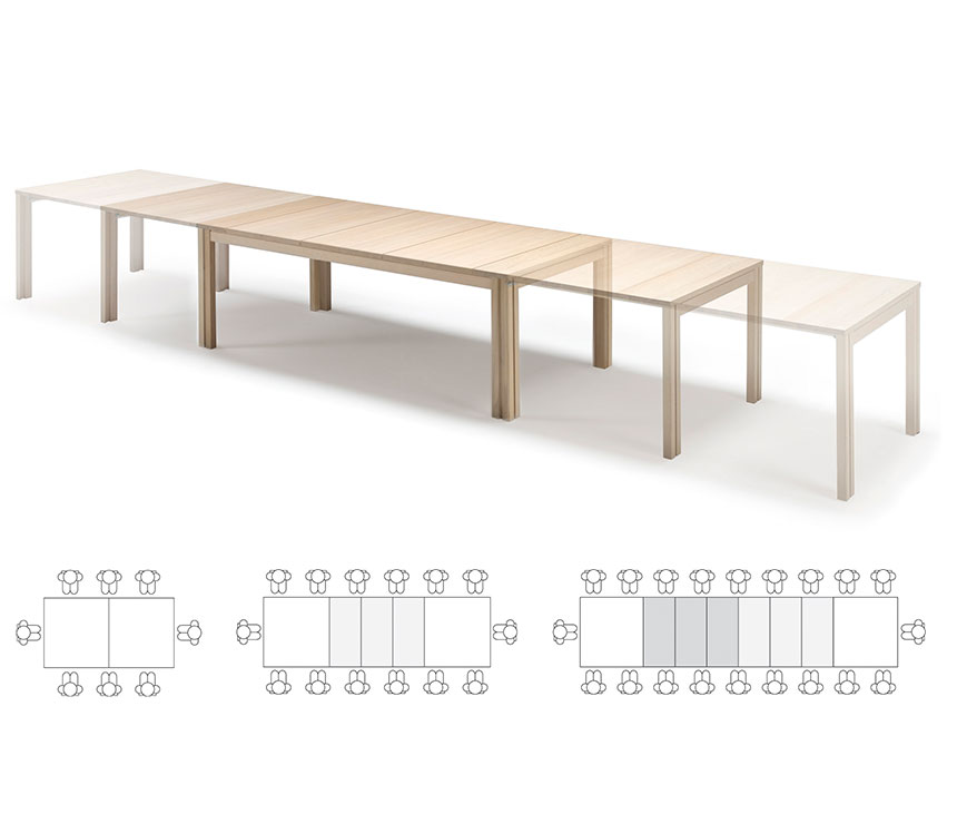 Long Danish dining table seating 8, 14 or 20