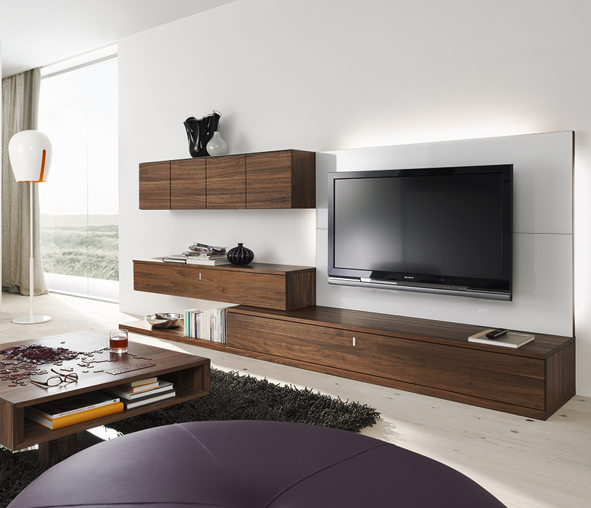 Luxury contemporary walnut media storage cabinets