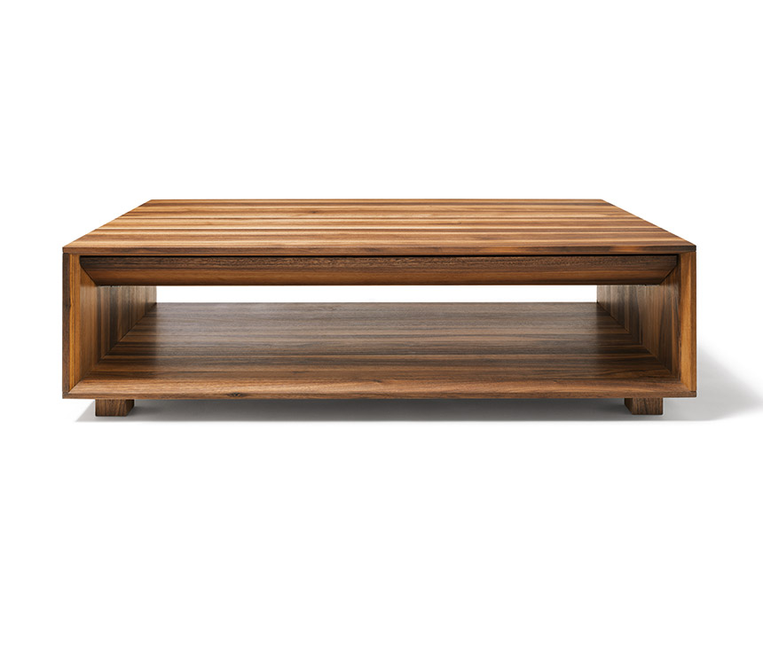 Luxury modern walnut coffee table shown from the front
