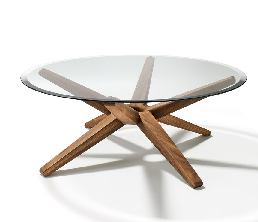 Beautiful round high-end glass and solid hardwood coffee table