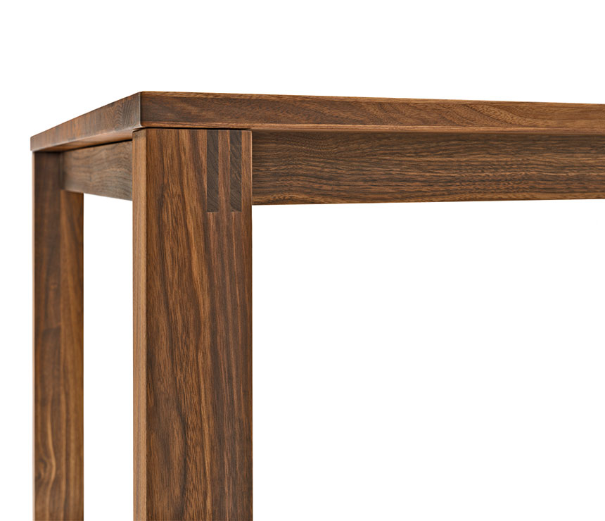 Magnum solid walnut wood dining table corner detail