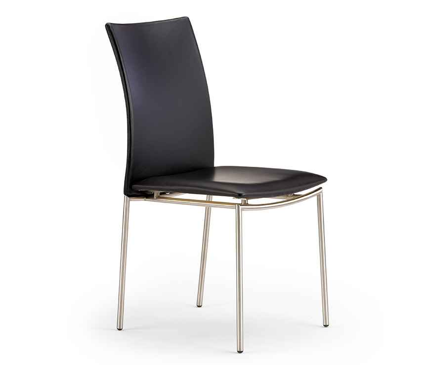Modern black dining chair with steel legs