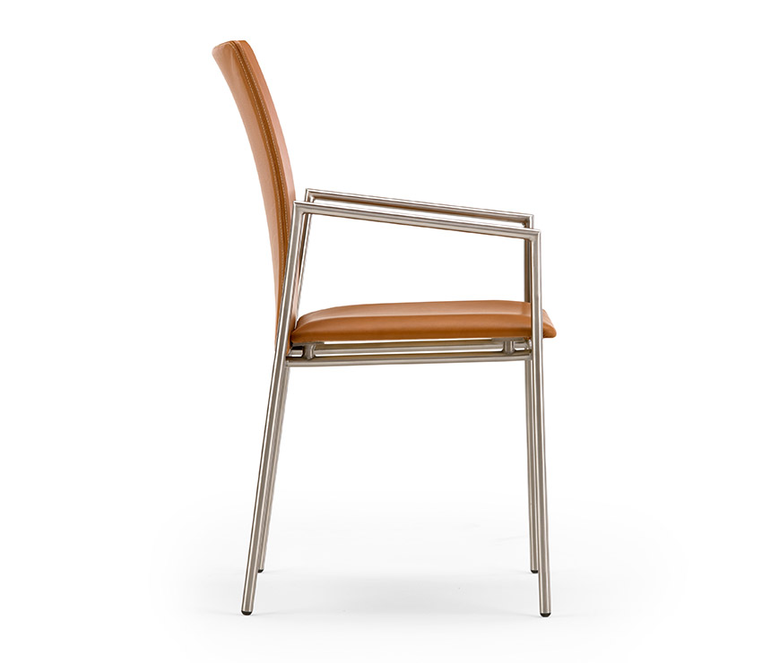 Danish modern carver dining chair in leather upholstery and steel